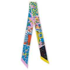 HERMES silk FACTORY SUITE Twilly Scarf Jaune Vif Rose Malabar Vert