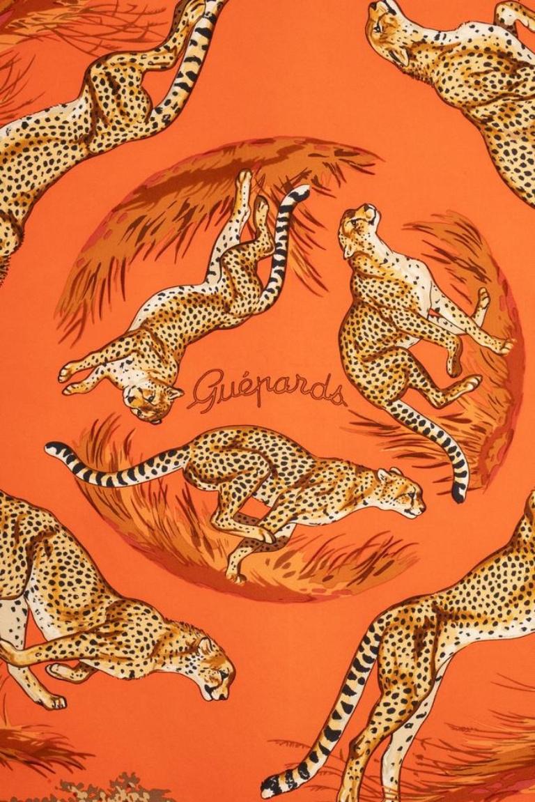 Hermès Silk Foulard Illustrated with the 'Cheetahs' Theme, 2007 In Excellent Condition In SAINT-OUEN-SUR-SEINE, FR