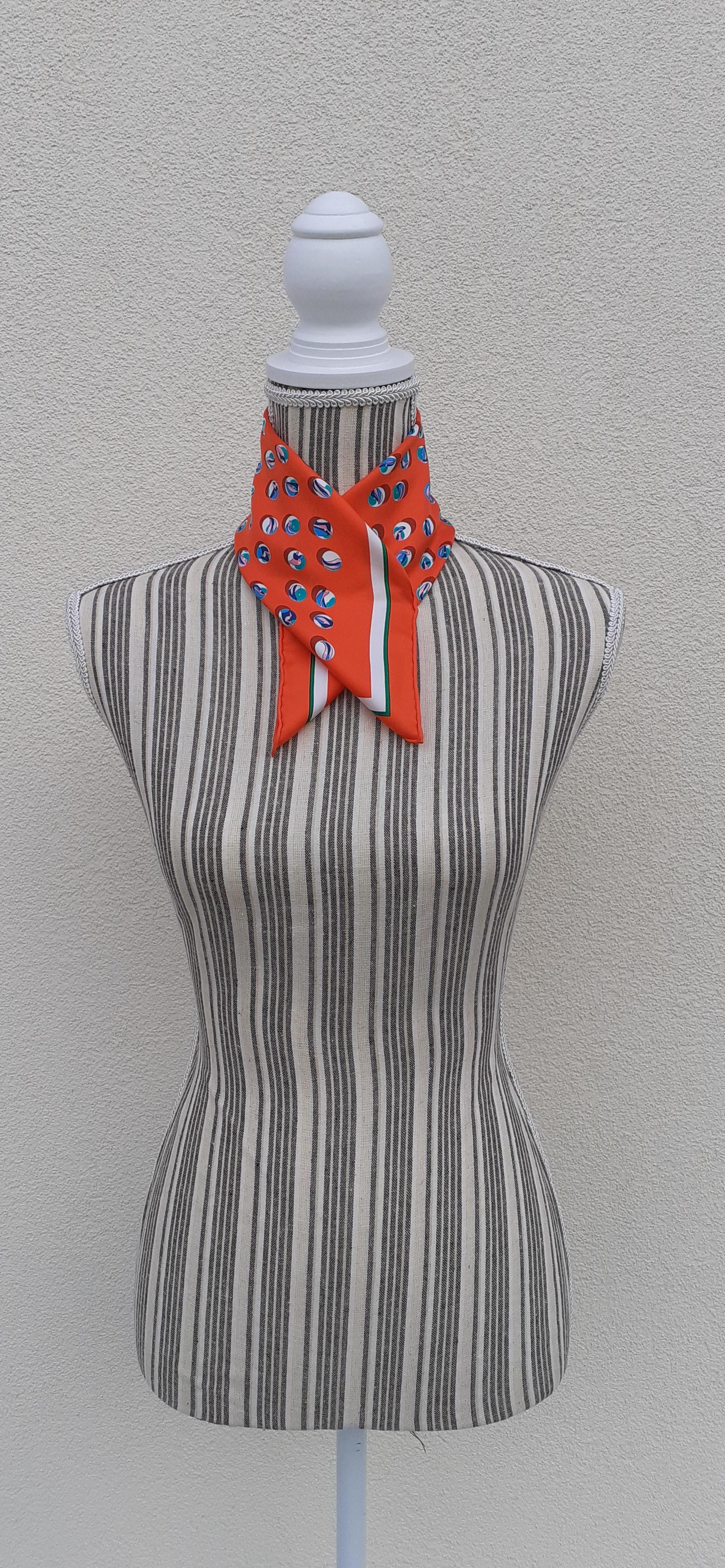 Hermès Silk Gavroche Scarf Jeu de Billes Capucine 45 cm 8