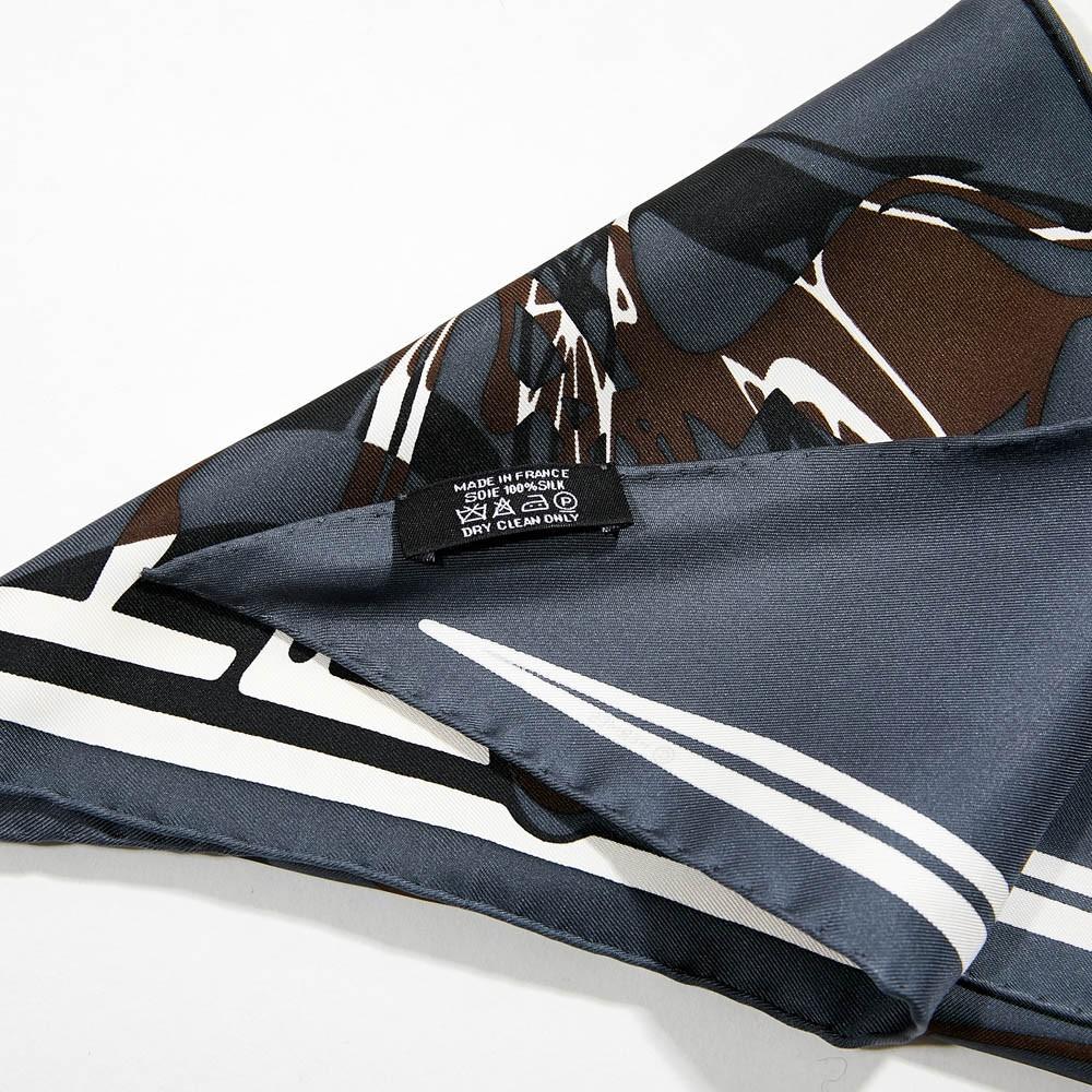 Black Hermès Silk Grey  Big Triangle Scarf Hairband 