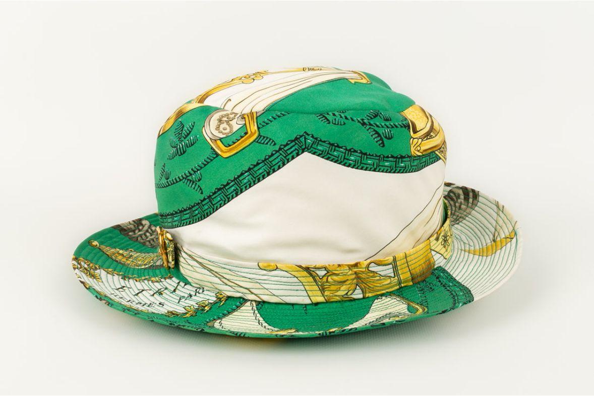 Women's Hermes Silk Hat in Green and White For Sale