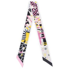 HERMES silk HERMES FACTORY SUITE Twilly Scarf Noir Rose Jaune