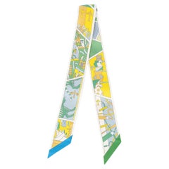 HERMES silk HERMES FACTORY SUITE Twilly Scarf Vert Jaune Vif Creme