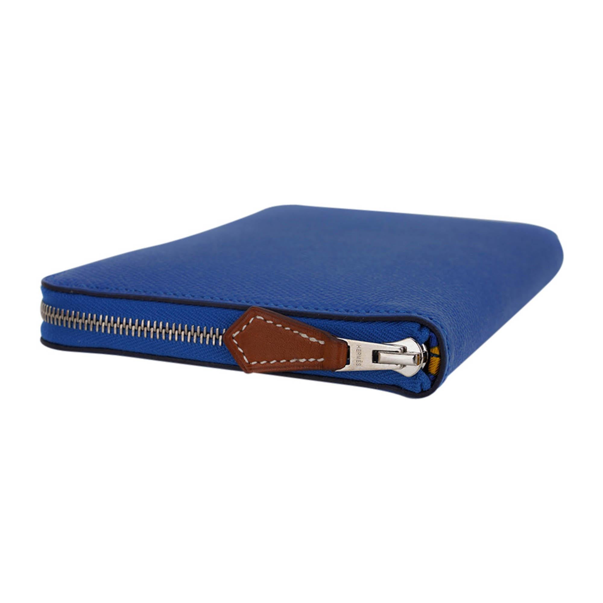 Hermes Silk' In Classique Long Wallet Blue Zellige Epsom Leather en vente 2