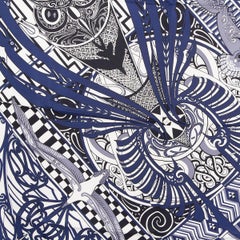 HERMES silk KAWA ORA 90 Twill Scarf Ivory Marine Noir