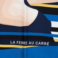 HERMES silk LA FEMME AU CARRE 90 Twill Scarf blue
