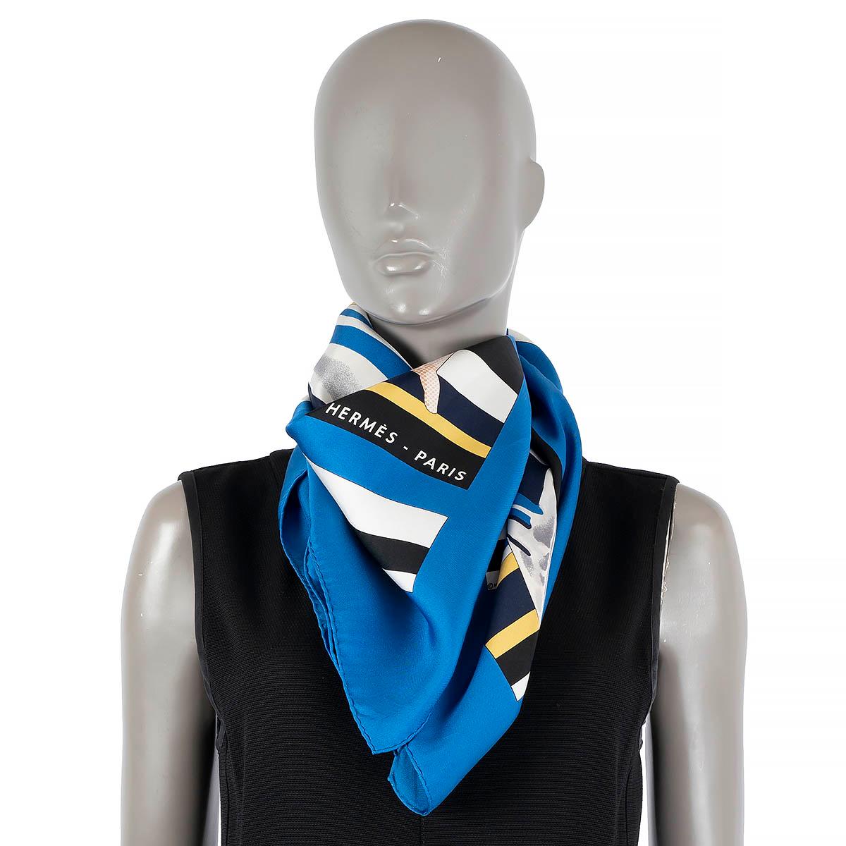 HERMES silk LA FEMME AU CARRE 90 Twill Scarf blue For Sale 3