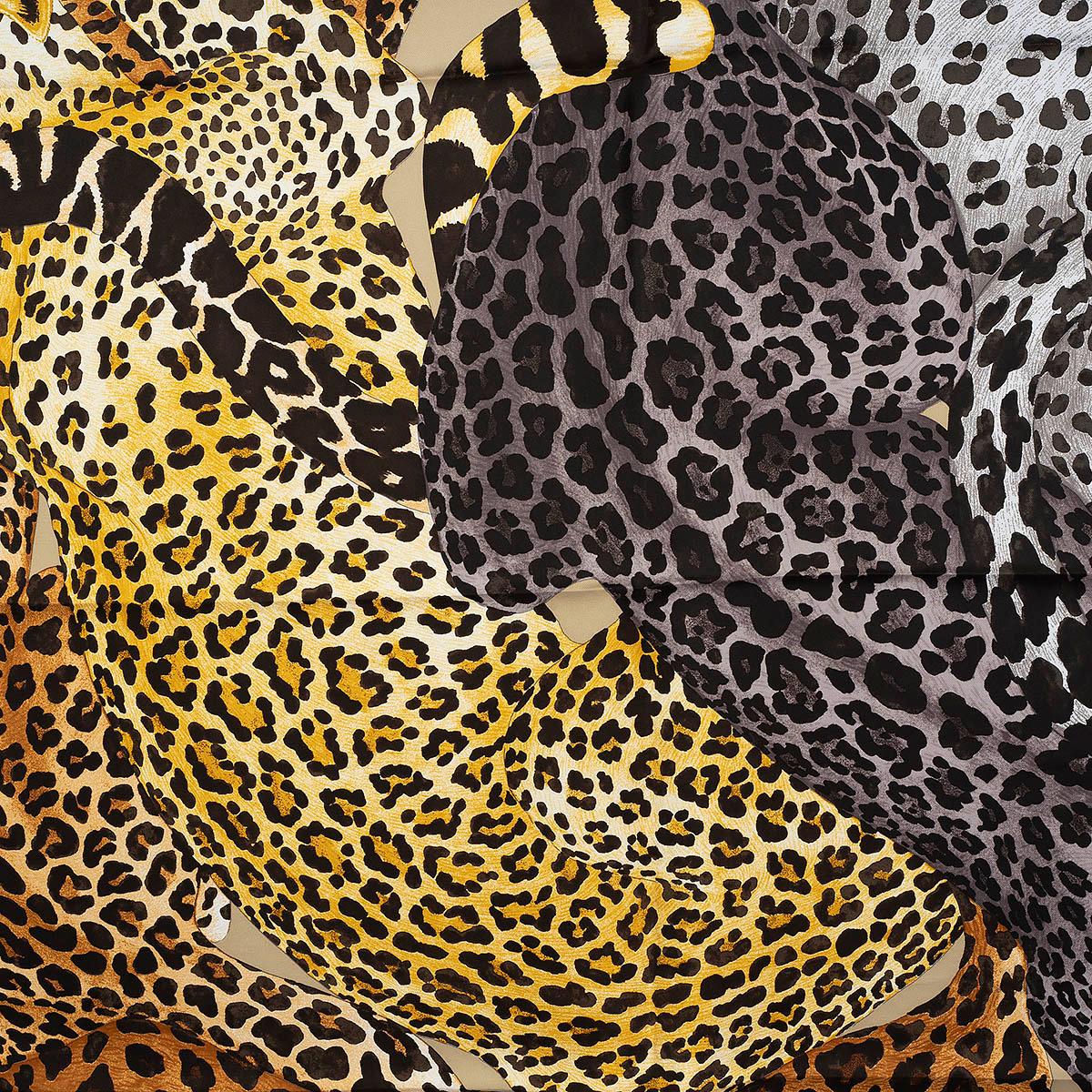 Women's or Men's HERMES silk LAZY LEOPARDESSES 90 Scarf Camel Anthracite Fauve