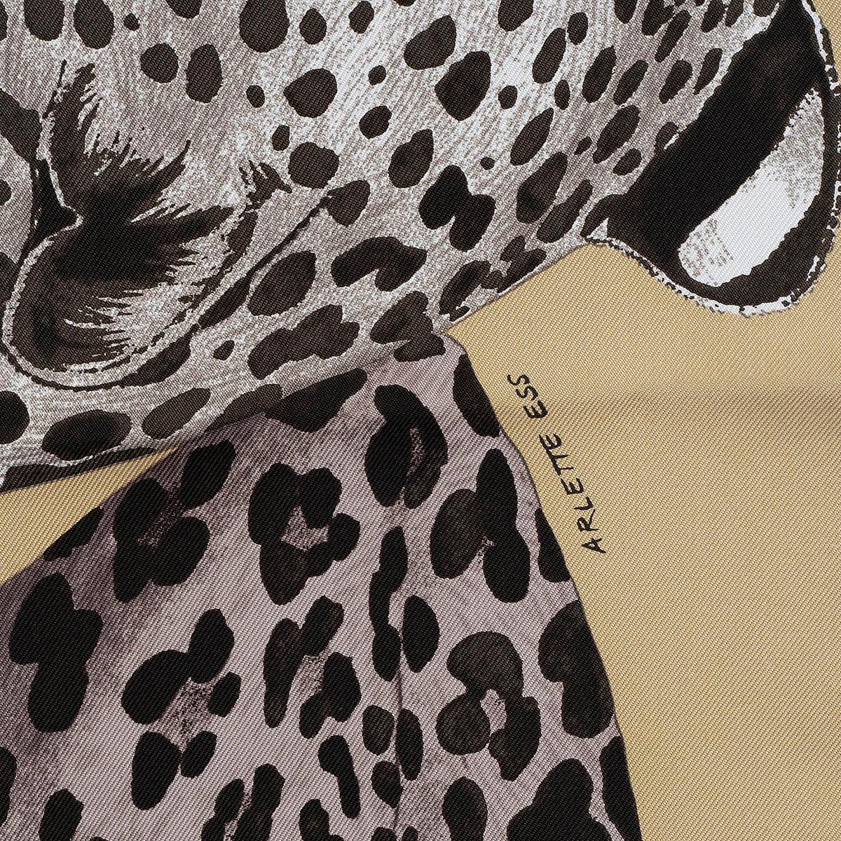 HERMES silk LAZY LEOPARDESSES 90 Scarf Camel Anthracite Fauve 1