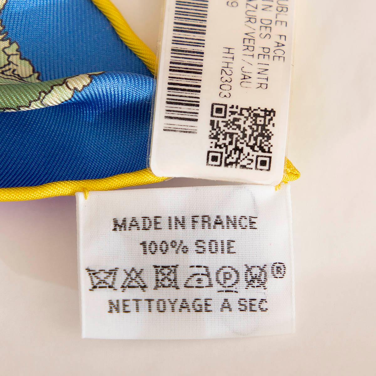 HERMES silk LE JARDIN DS PEINTRES 90 Double Face Scarf Azur Vert Jaune 4