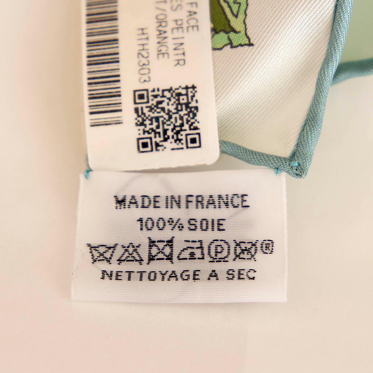 HERMES Seide LE JARDIN DS PEINTRES 90 Double Face Schal Blanc Vert Orange im Angebot 5
