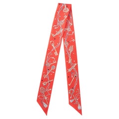 HERMES silk LES CLES A POIS Twilly Scarf Grenadine Beige Multicolor