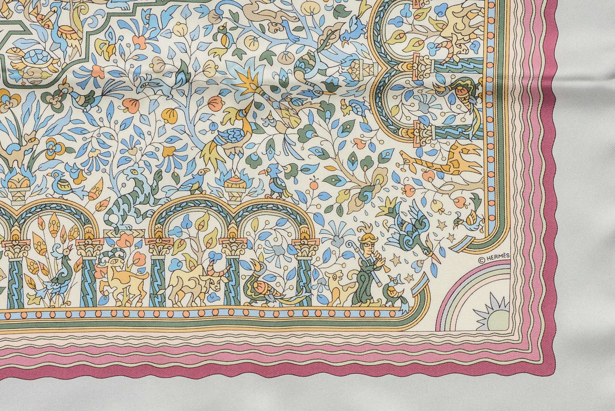 Hermes Silk Les Jardin D'armenie Twill 90cm Scarf, Box In Excellent Condition In West Hollywood, CA