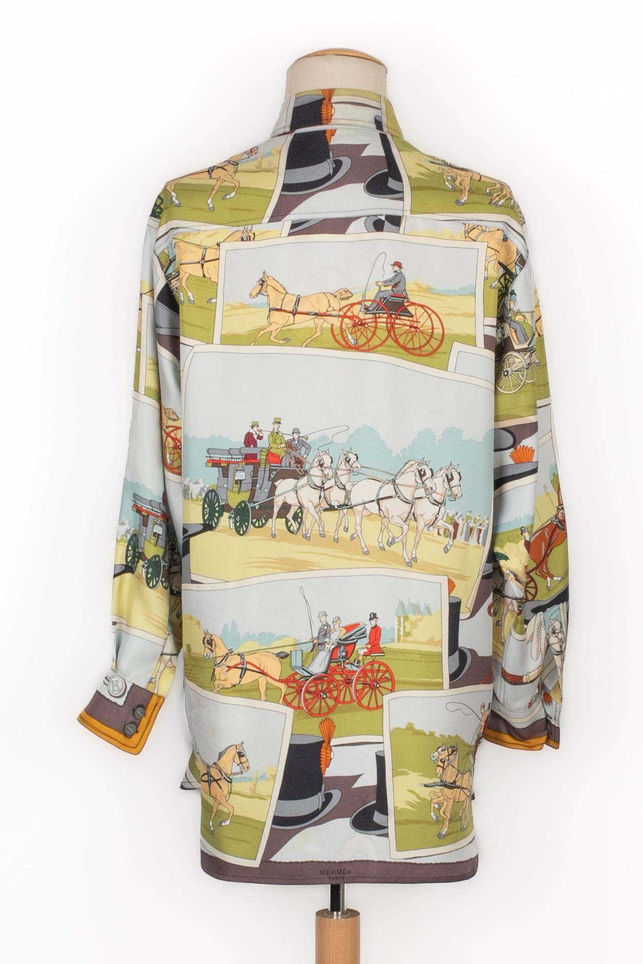 Brown Hermès Silk Long-Sleeved Harness Shirt For Sale