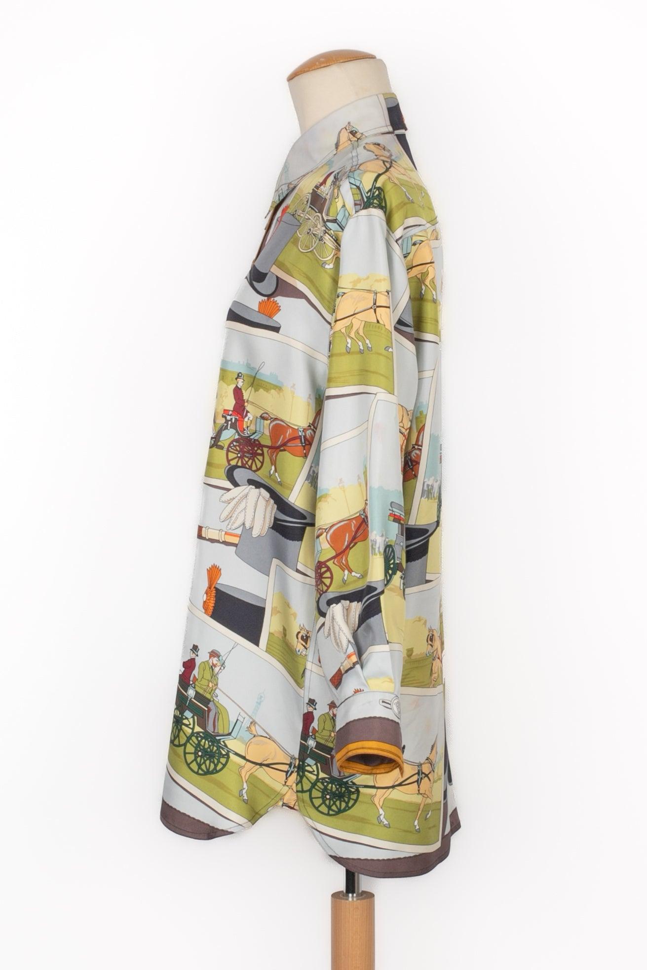 Hermès Silk Long-Sleeved Harness Shirt In Good Condition For Sale In SAINT-OUEN-SUR-SEINE, FR