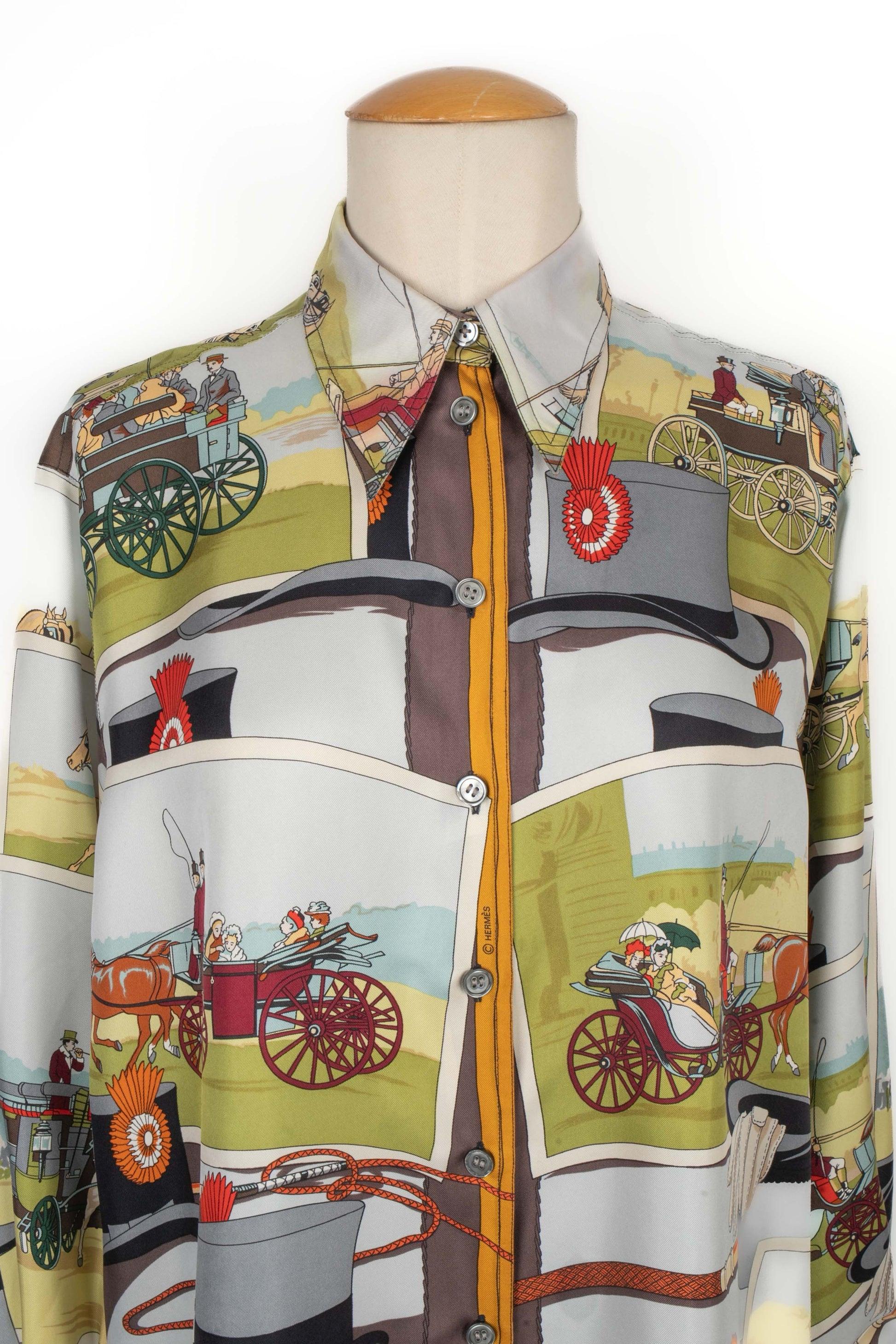 Women's Hermès Silk Long-Sleeved Harness Shirt For Sale