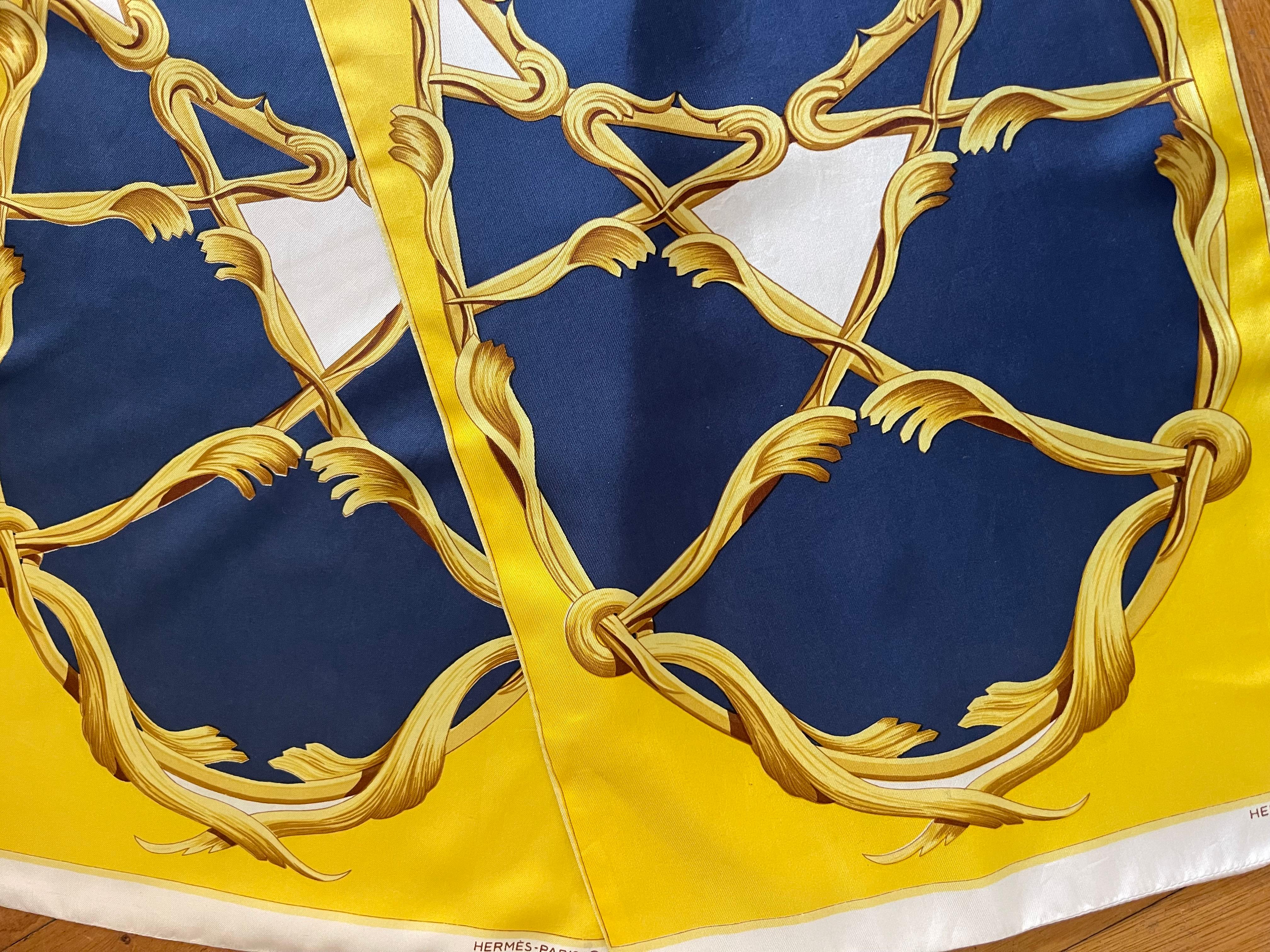 Hermès Silk Maxi Twilly Yellow & Blue For Sale 1