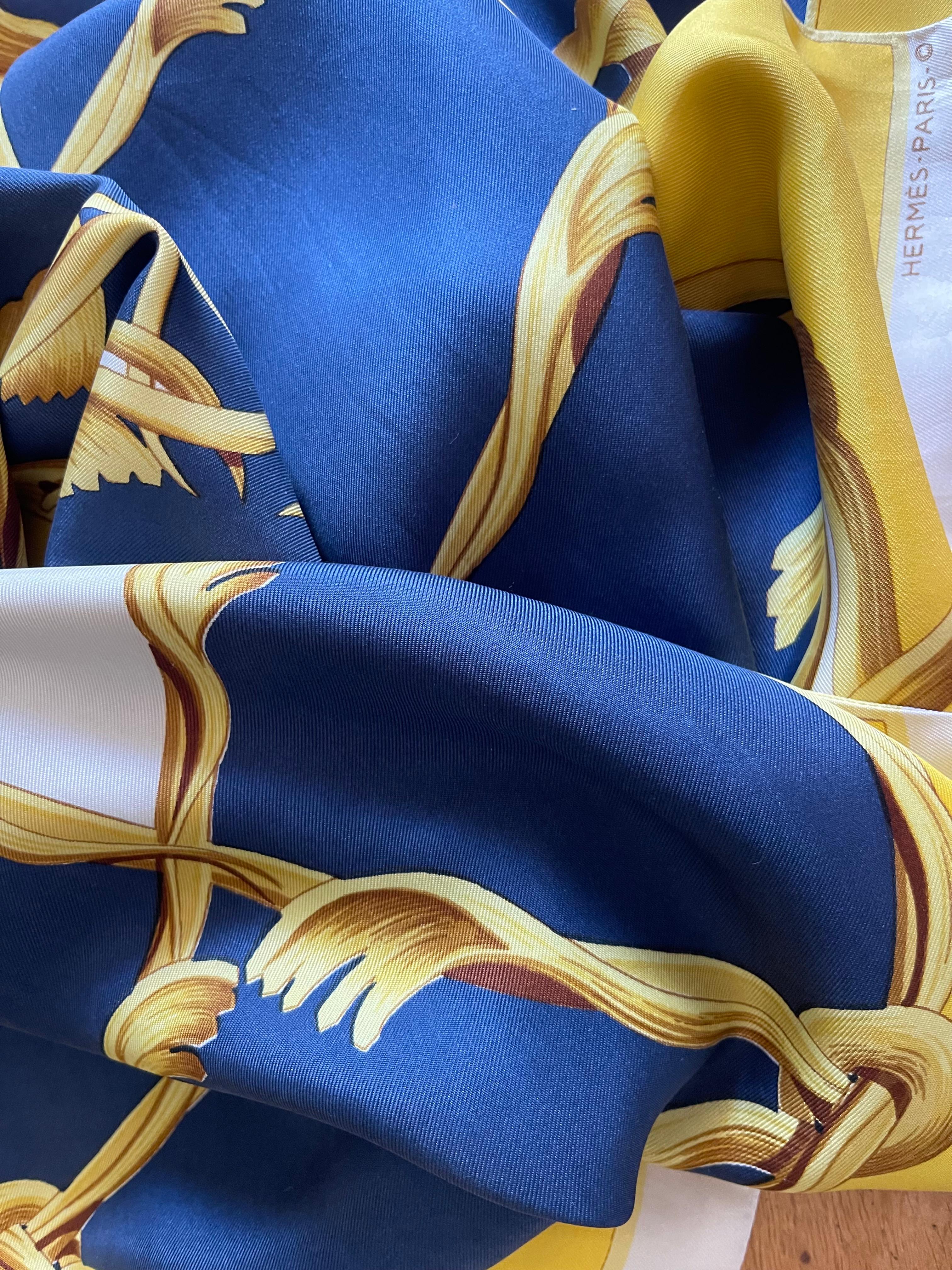 Hermès Silk Maxi Twilly Yellow & Blue For Sale 2