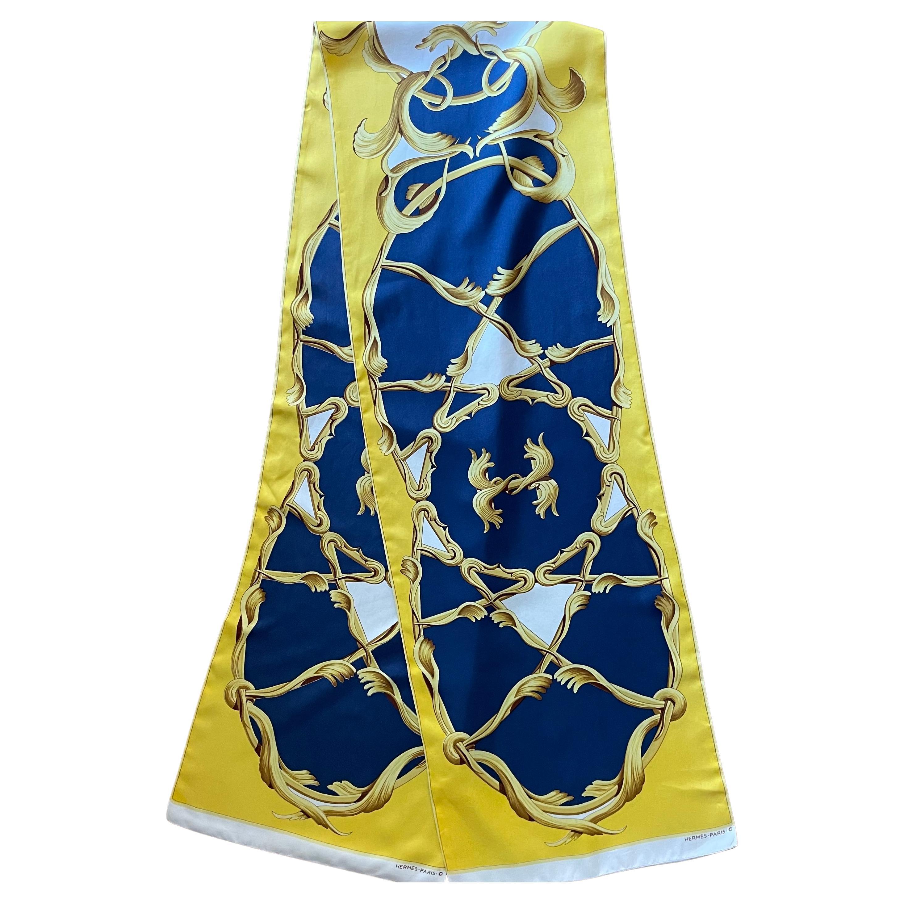 Hermès Silk Maxi Twilly Yellow & Blue For Sale