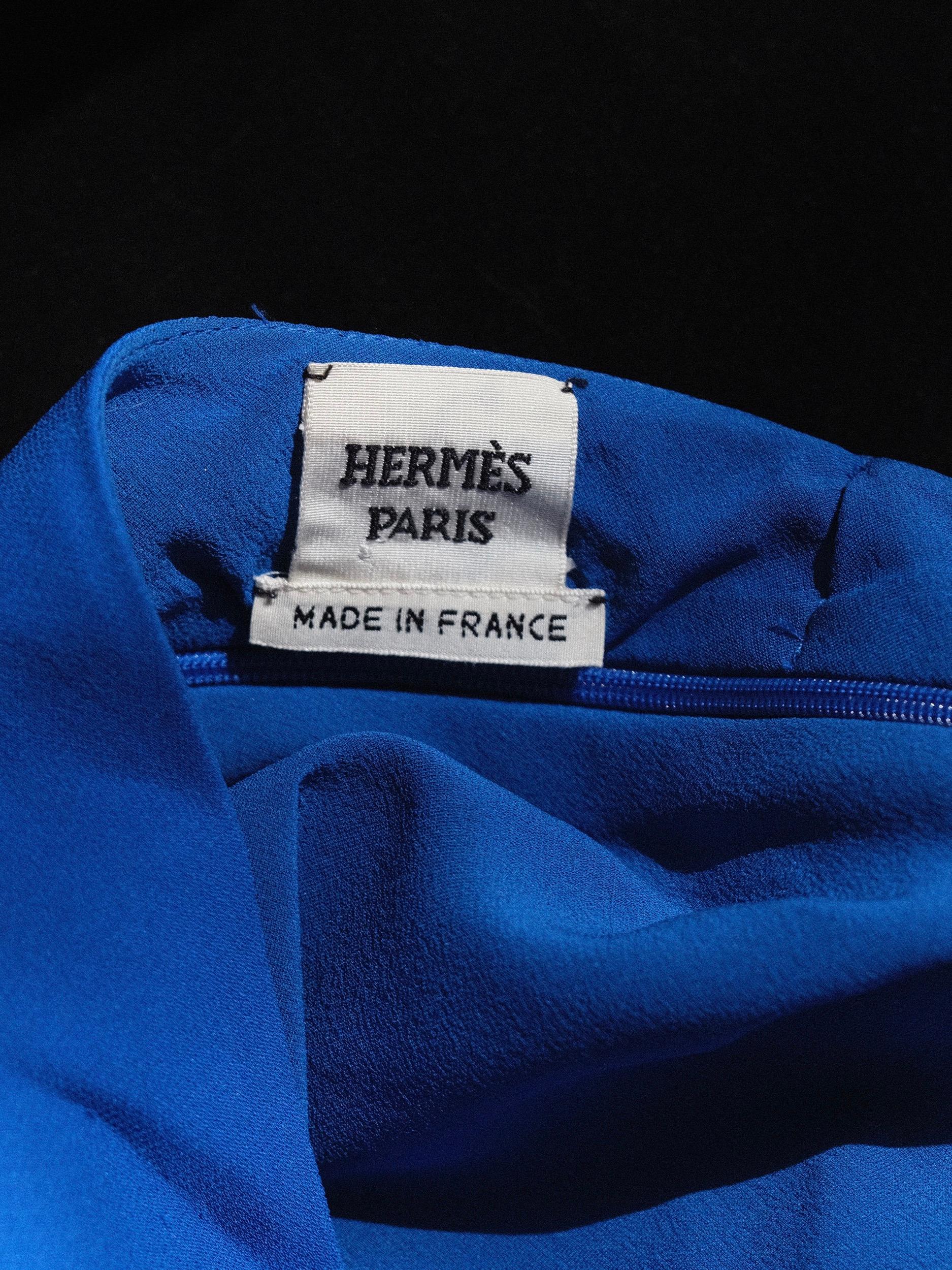 Hermès Silk Midi Skirt Cobalt Blue Sz 40 In Good Condition For Sale In Los Angeles, CA