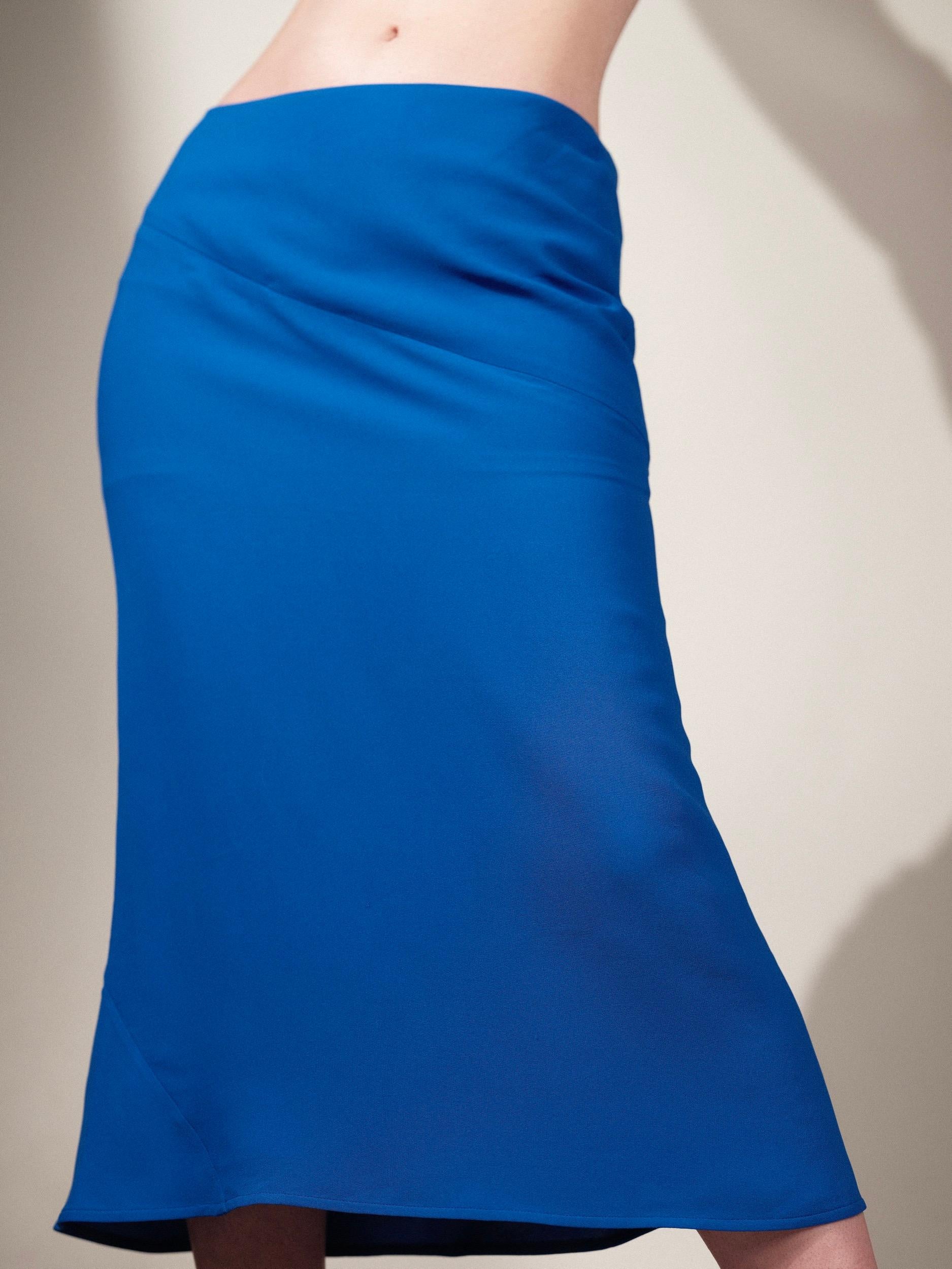 Hermès Silk Midi Skirt Cobalt Blue Sz 40 For Sale 1