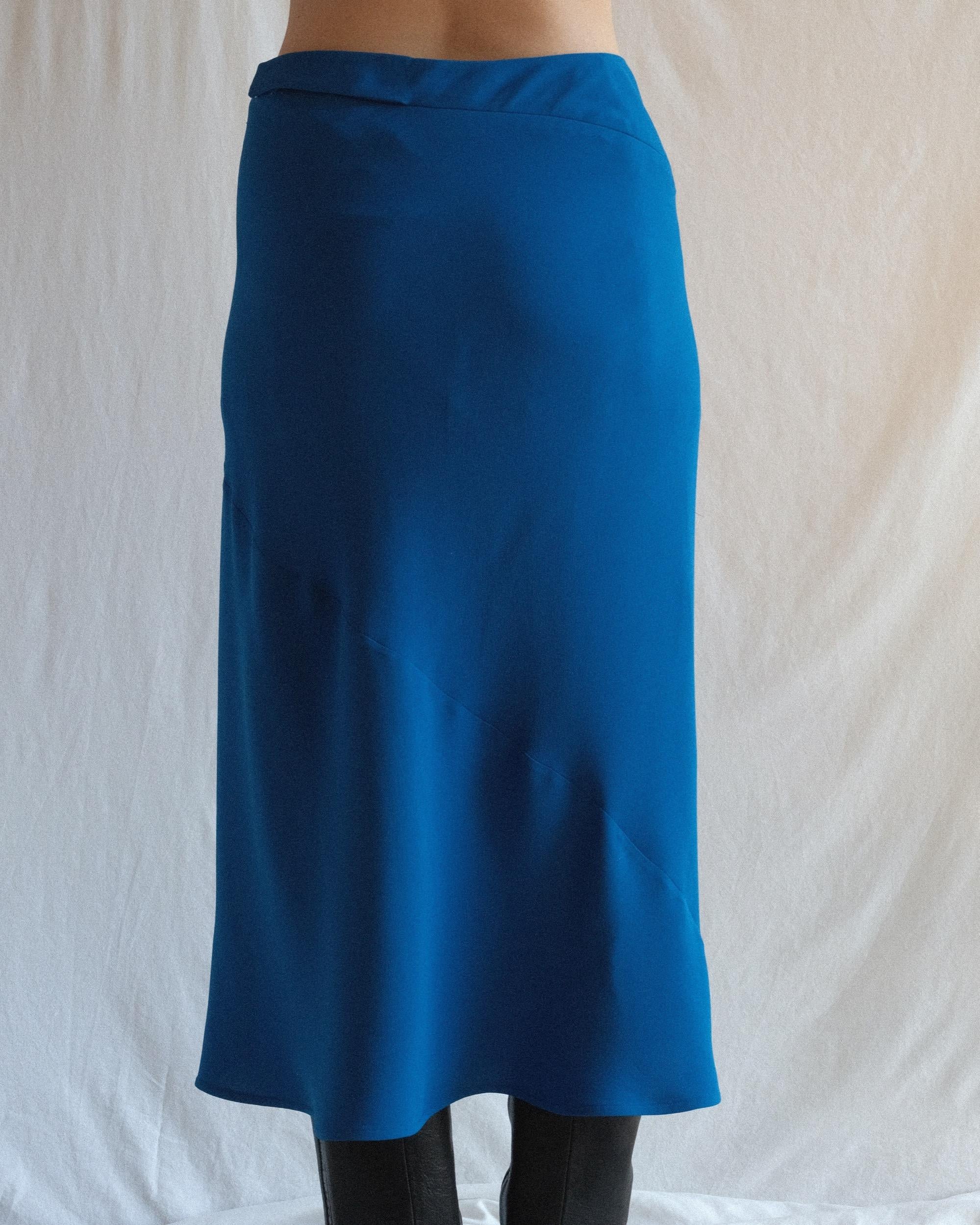 Hermès Silk Midi Skirt Cobalt Blue Sz 40 For Sale 14