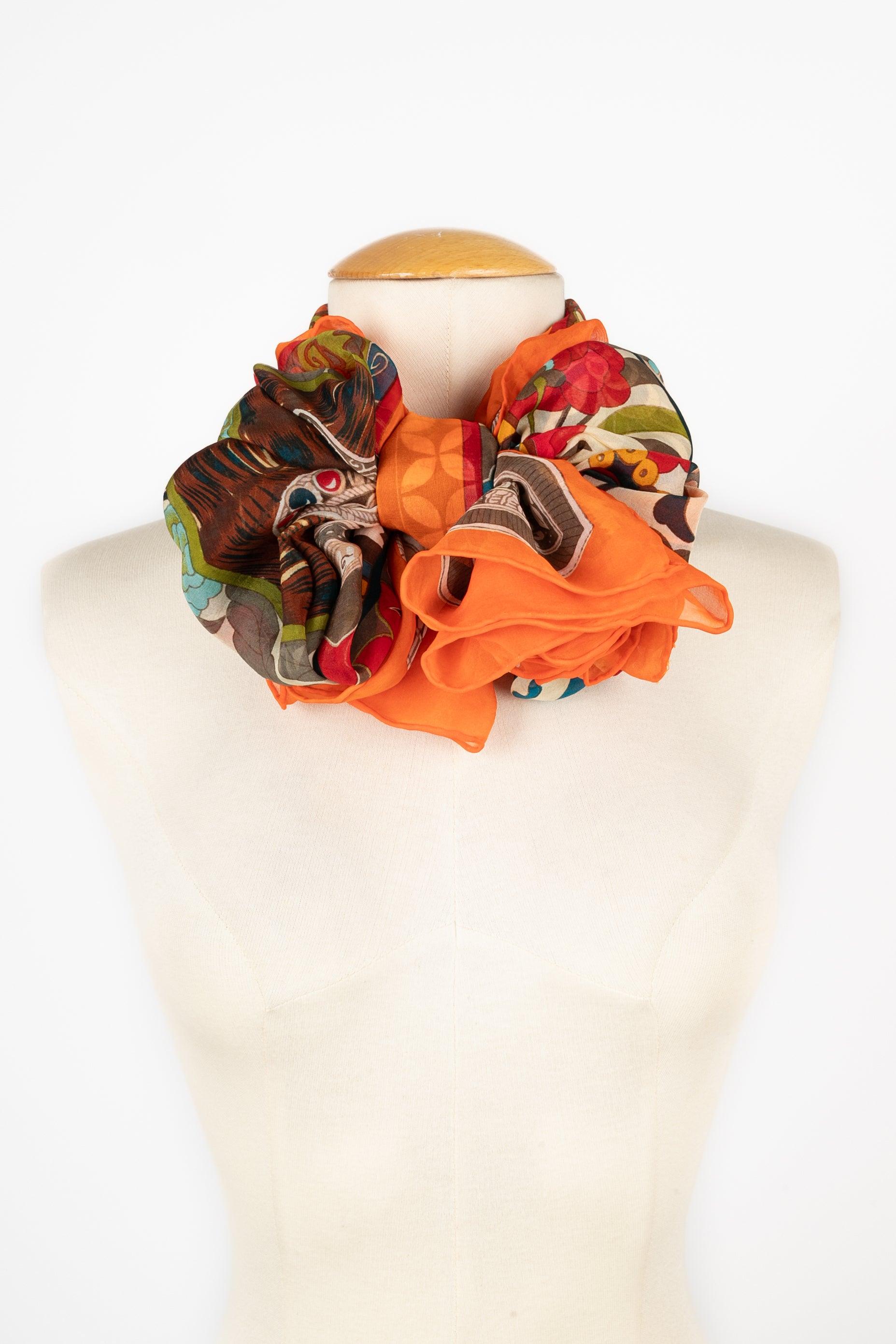 Brown Hermès Silk Muslin Foulard/Scarf 'The Woman with the Wind Shoe Soles', 2009 For Sale