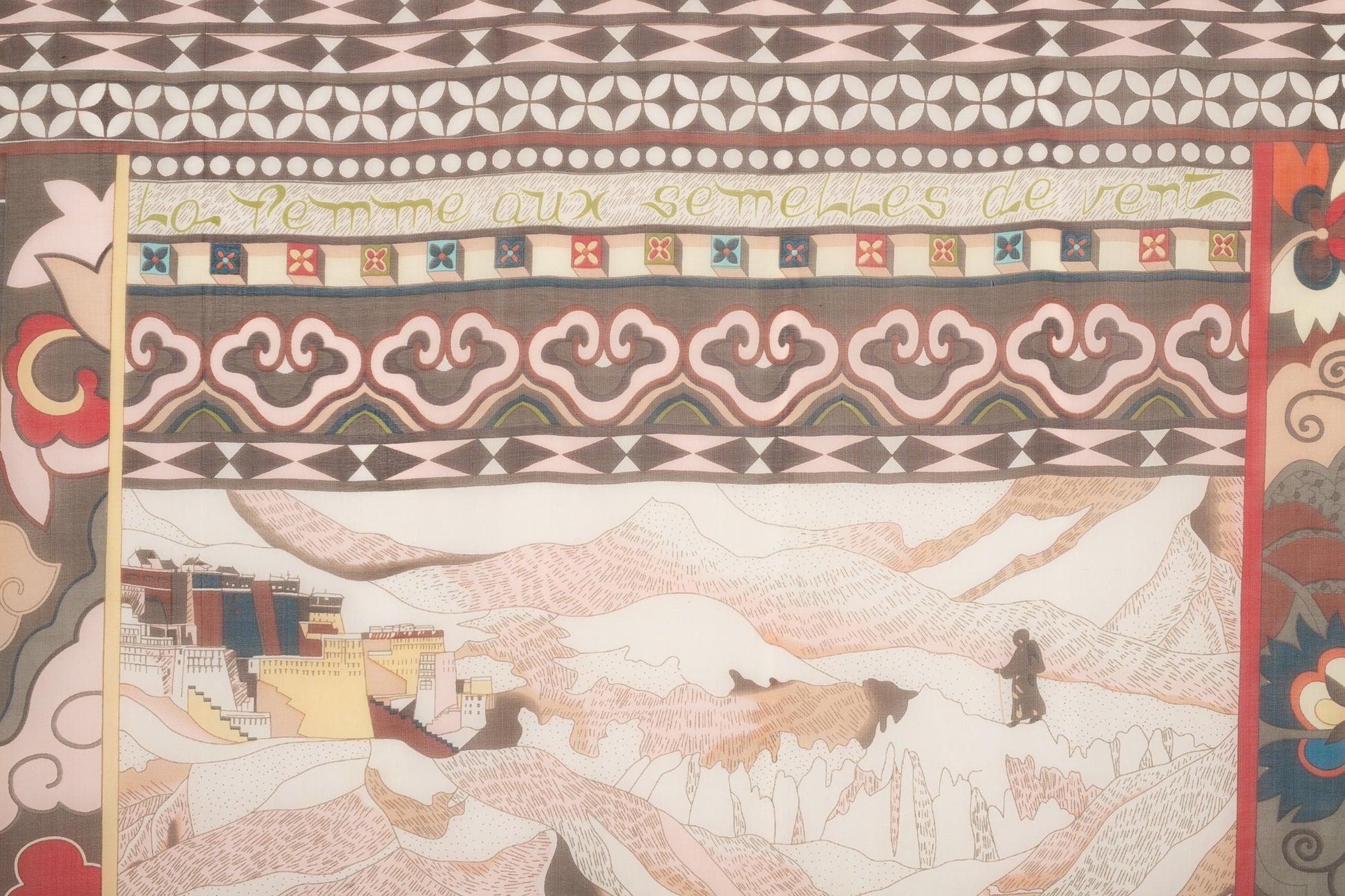 Hermès Silk Muslin Foulard/Scarf 'The Woman with the Wind Shoe Soles', 2009 For Sale 2