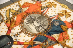 Hermes Silk Napoleon Gray Gold Scarf