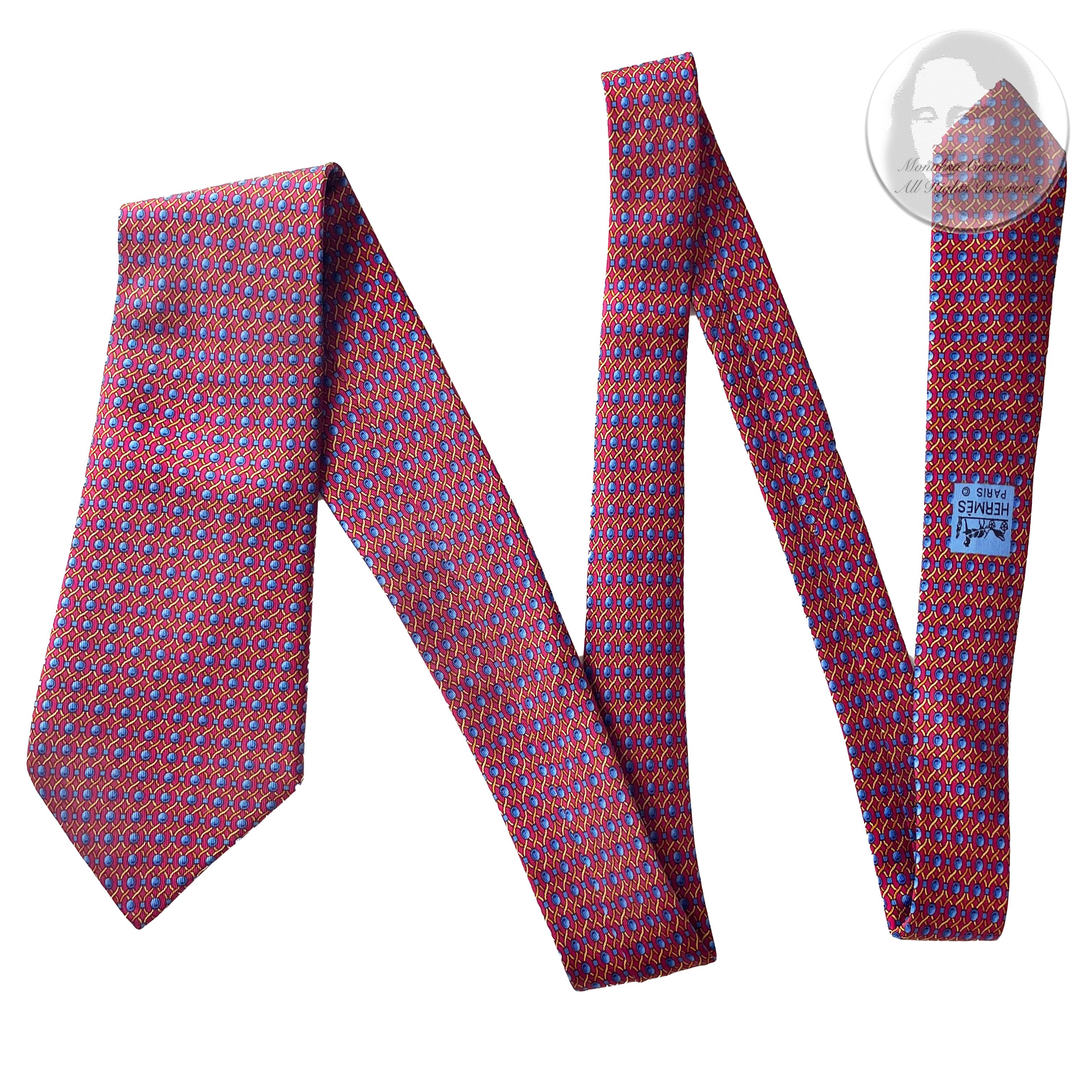 Brown Hermes Necktie Silk Abstract Rope Print Style 7242 MA Vintage Luxury Menswear 