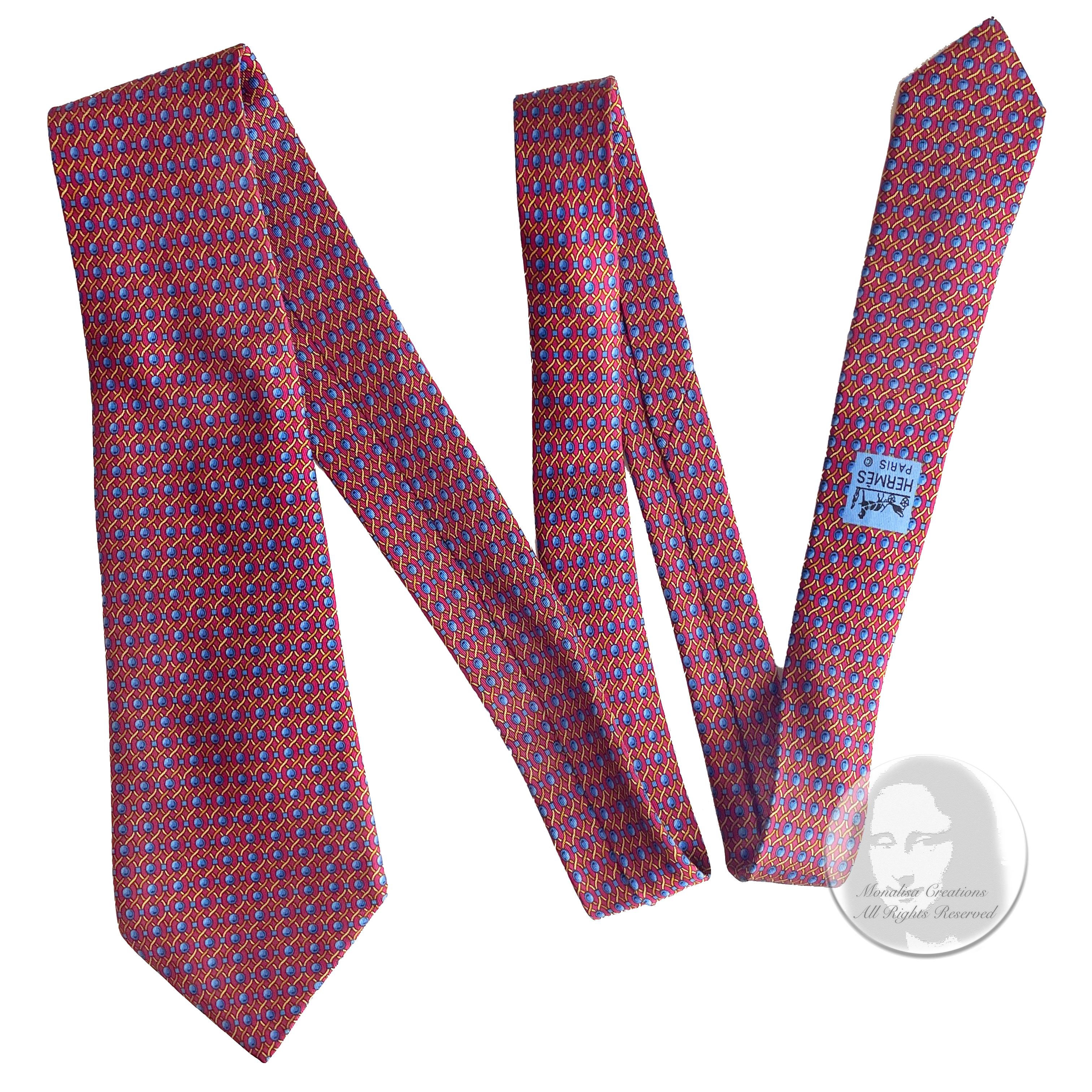 Cravate Hermès en soie imprimée corde abstraite 7242 MA 1990 2