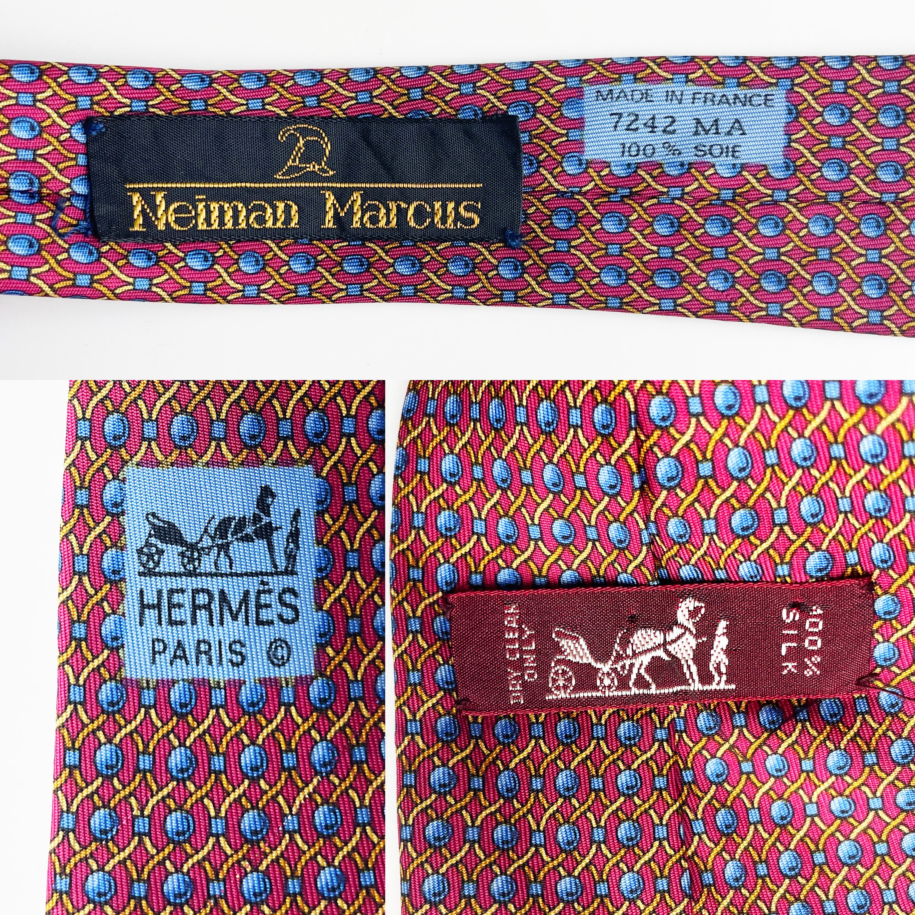 Men's Hermes Necktie Silk Abstract Rope Print Style 7242 MA Vintage Luxury Menswear 