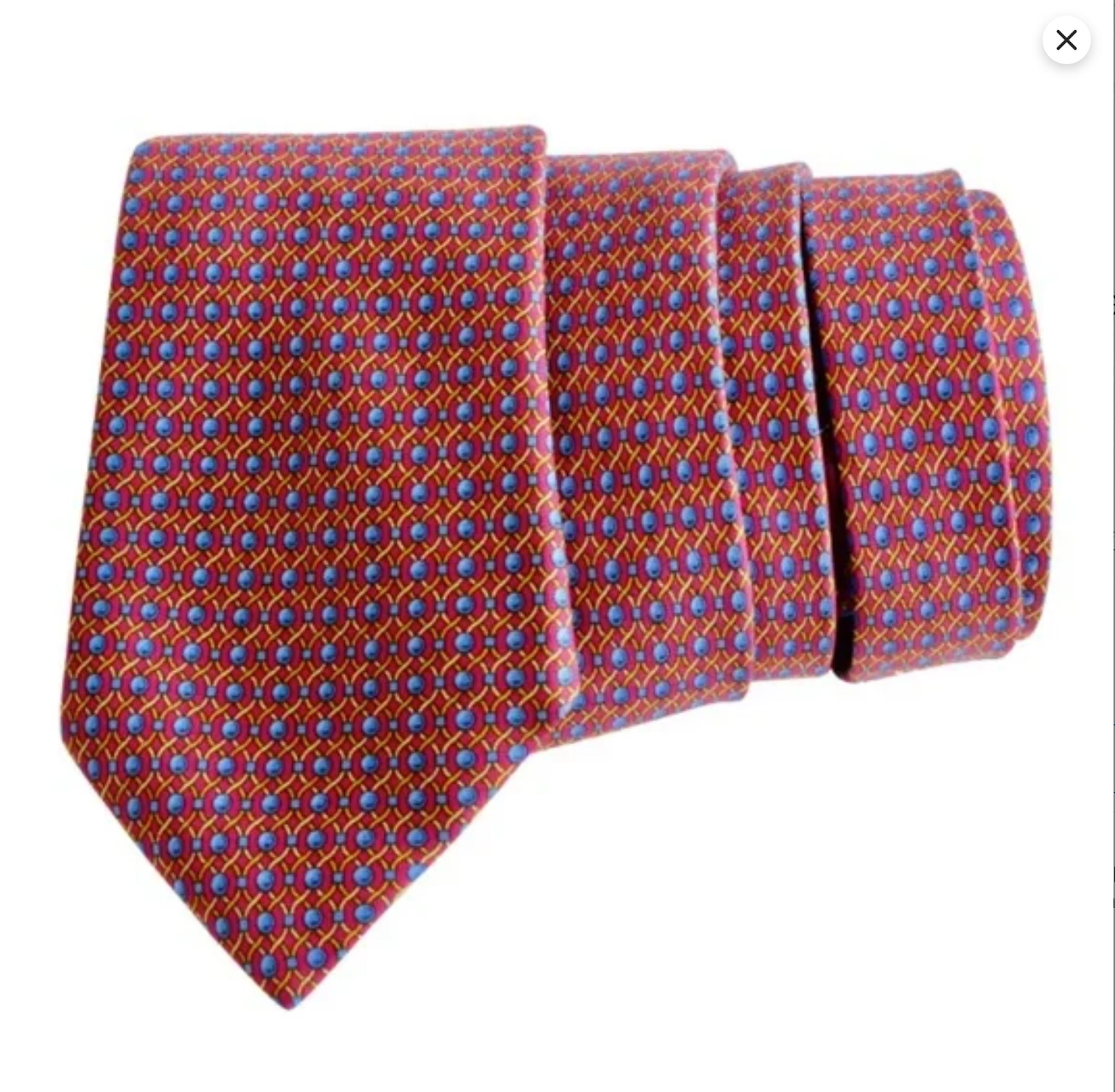 Marron Cravate Hermès en soie imprimée corde abstraite 7242 MA 1990