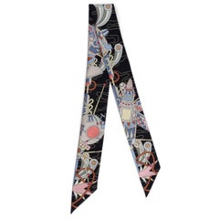 HERMES silk ODYSSEY Twilly Scarf Noir Bleu Ciel Rose Multicolor