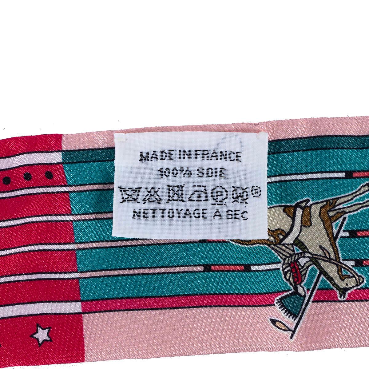 Women's or Men's HERMES silk PANI LA SHAR PAWNEE Twilly Scarf Scarf Rose Canard Blanc For Sale