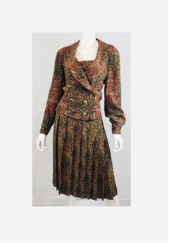 Hermes Silk Pleated Skirt and Jacket Suit Set