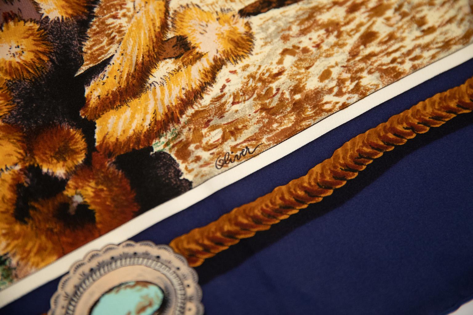 Pañuelo de seda Hermes Pony Express Azul Marino Celeste Negro en venta