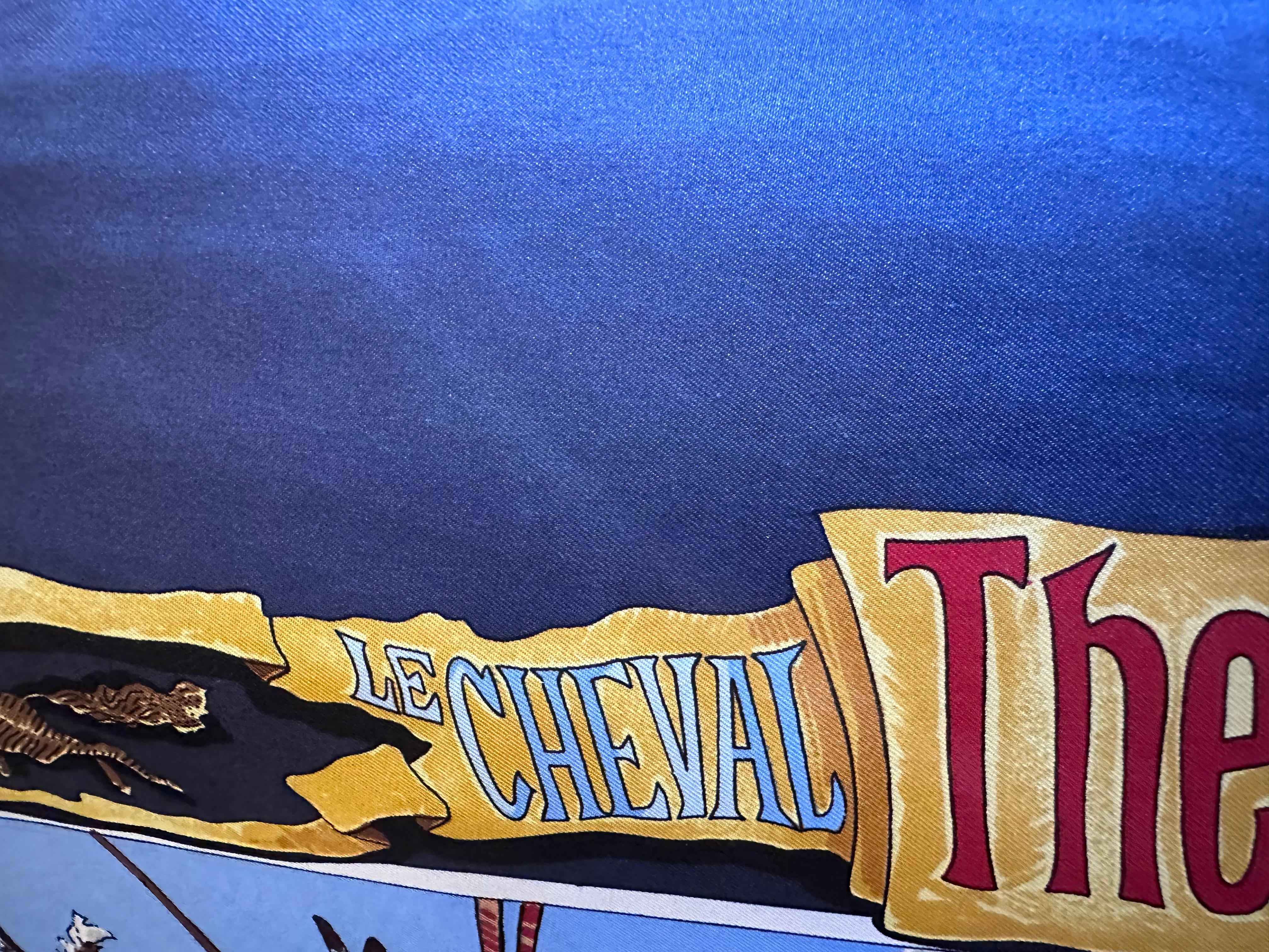 Pañuelo de seda Hermes Pony Express Azul Marino Celeste en venta 1