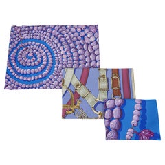 Hermes Silk Pouches Scarf Prints Set of Three Terres Precieuses and Cavalcadour