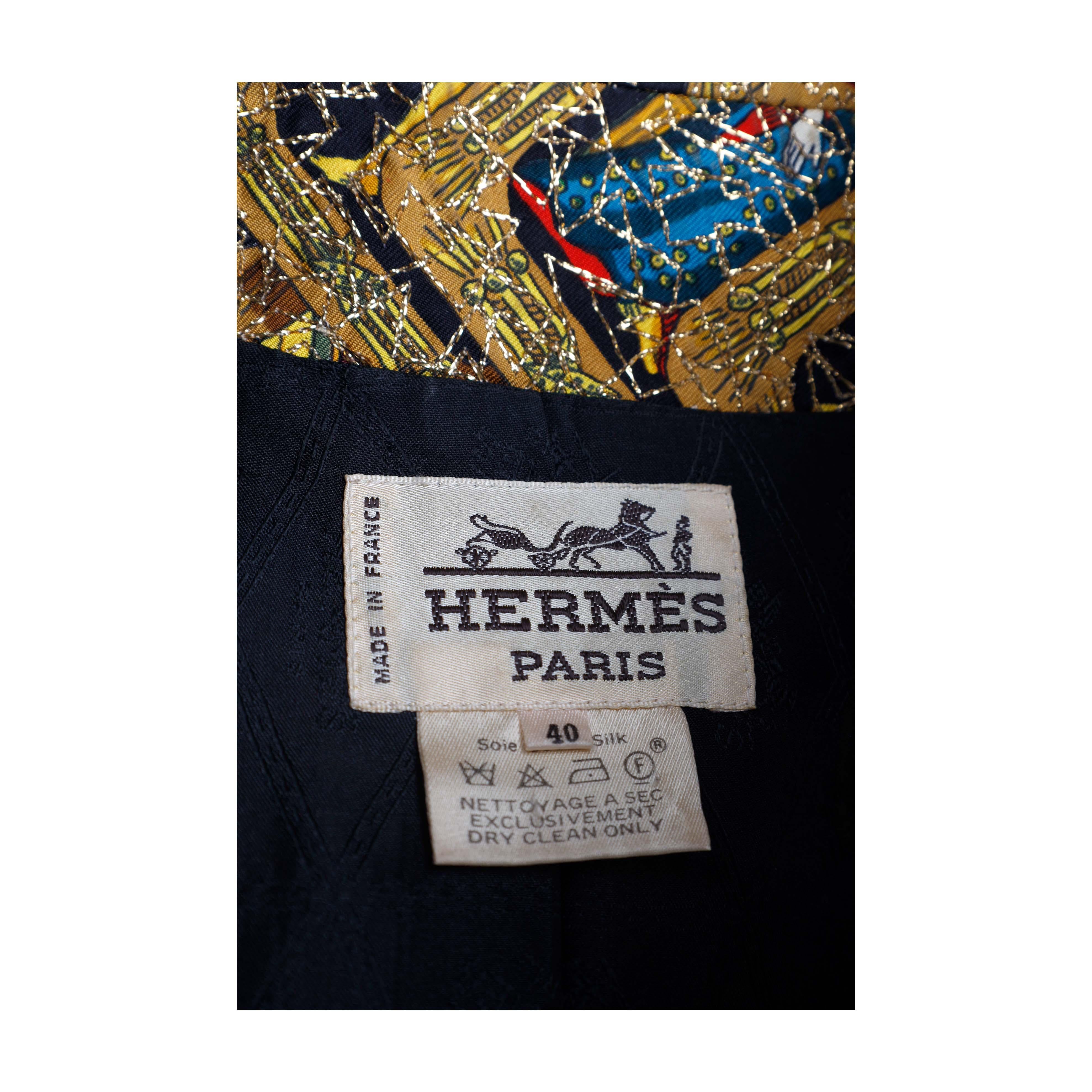 Hermès Silk Printed Jacket with Metallic Embroidery - '10s For Sale 2
