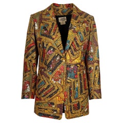 Used Hermès Silk Printed Jacket with Metallic Embroidery - '10s