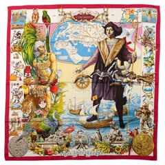 Hermes Silk Rare Colombus Red Scarf