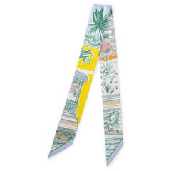 HERMES silk RAYURES D'ETE Twilly Scarf Jaune Vif Ciel Vert