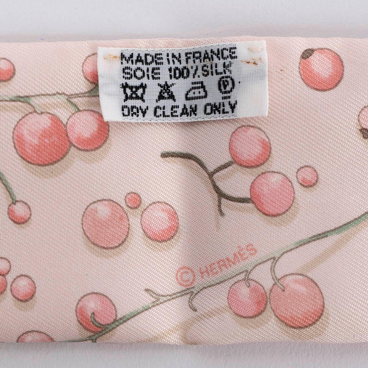 Women's or Men's HERMES silk RED BERRIES Twilly Scarf Scarf Pale Pink