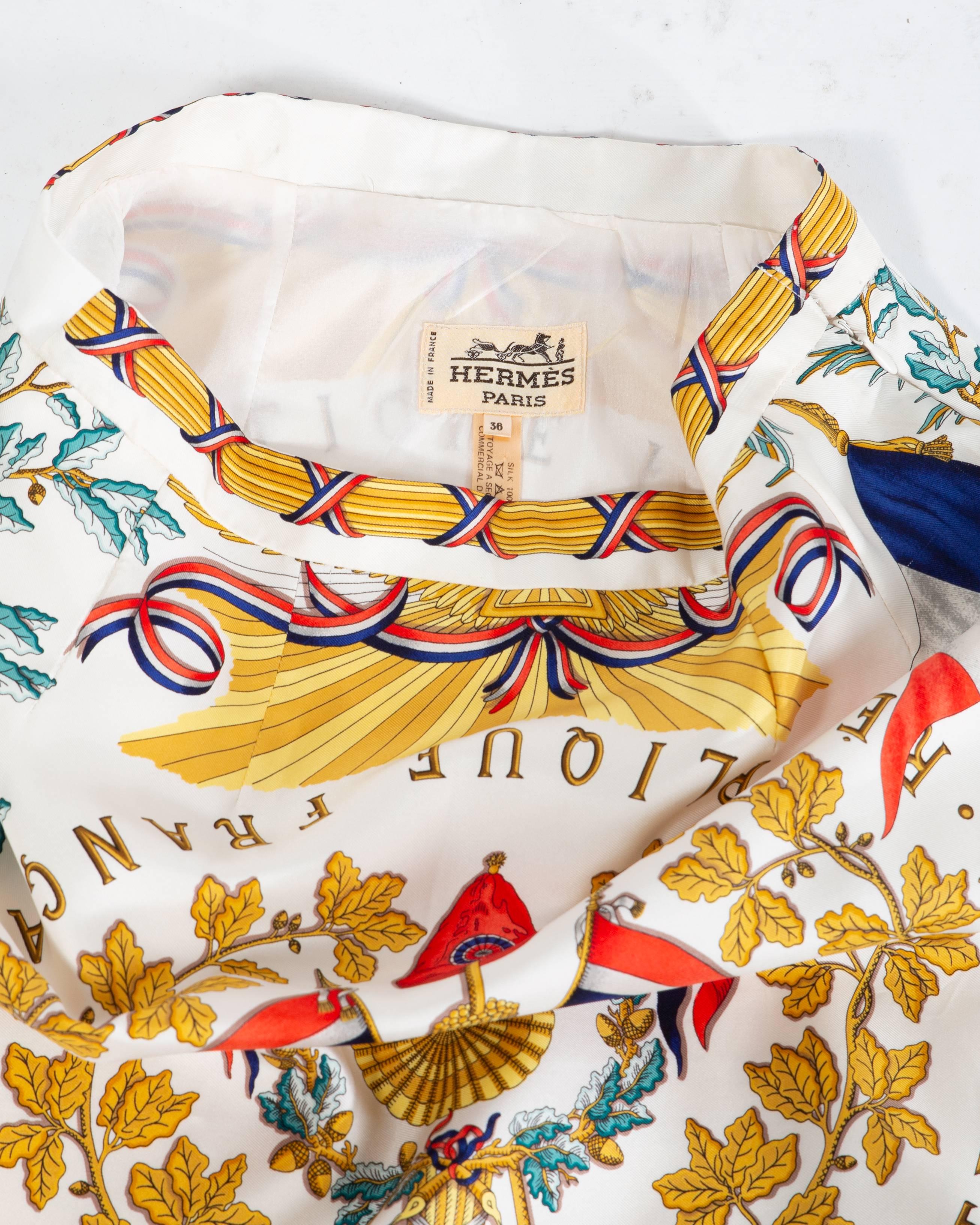 Hermès Silk Republique Liberte Egalite Fraternite Vintage Scarf Print Skirt In Excellent Condition In Palm Beach, FL
