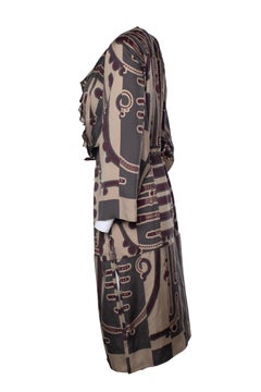 Hermes, silk ruffled midi dress with belt print