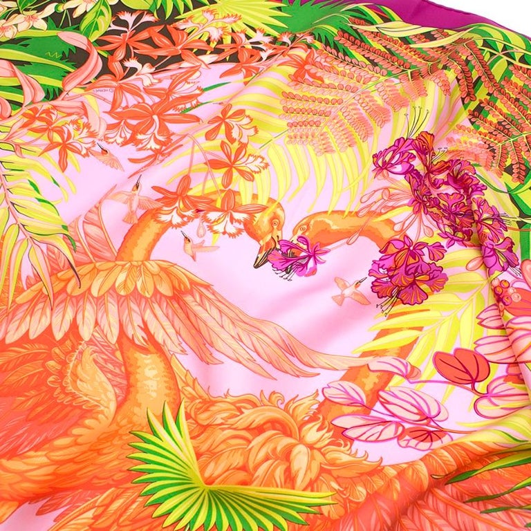 Hermes Silk scarf 90 in Flamingo Party Print at 1stDibs
