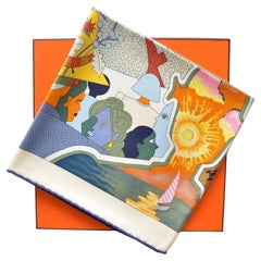 Pañuelo de seda Hermes 90CM CA DECOIFFE CV/MARINE/CREME/VERT NUEVO
