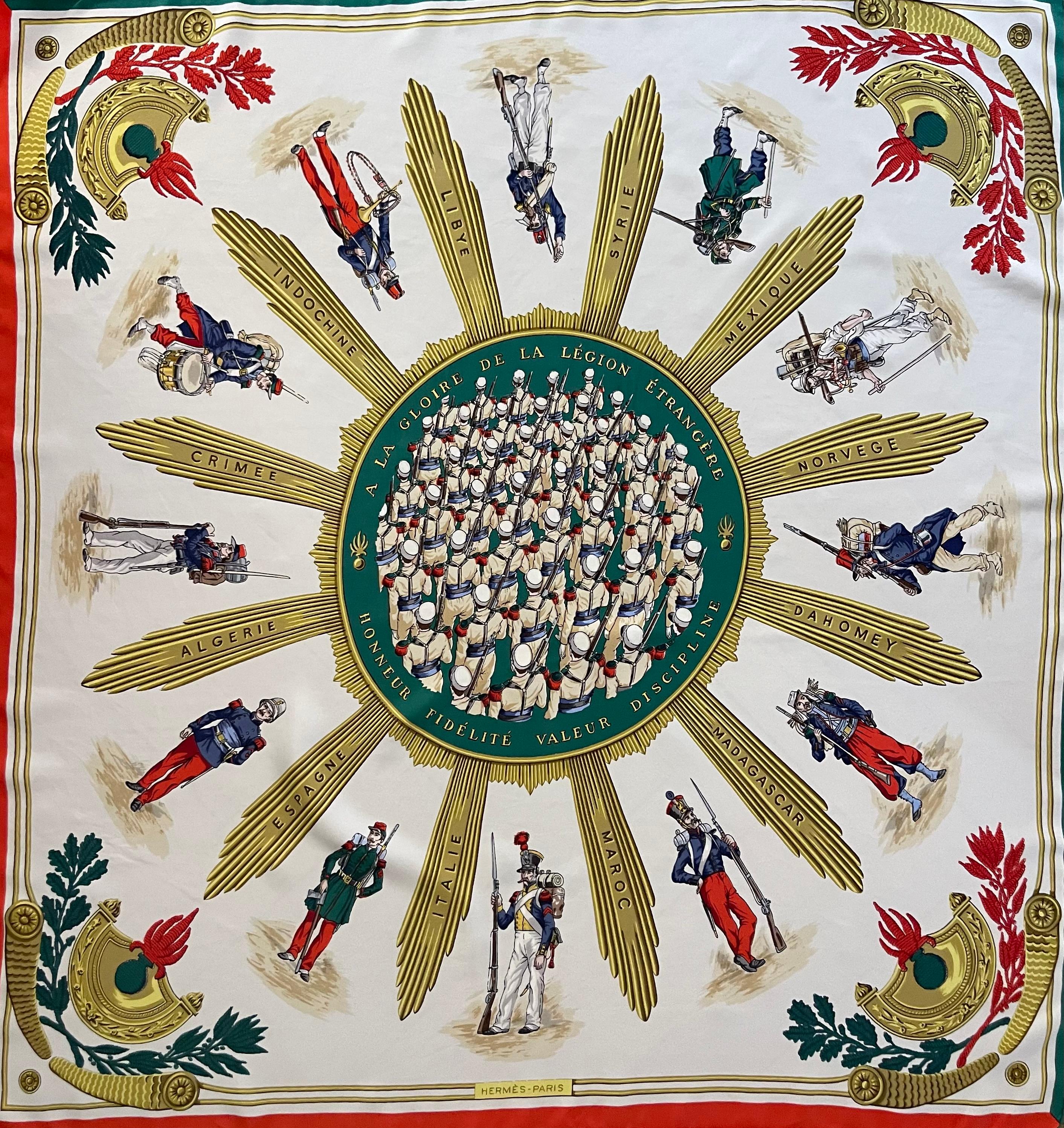 Beige Hermès Silk Scarf «  À La Gloire De La Légion Étrangère » 1951 For Sale