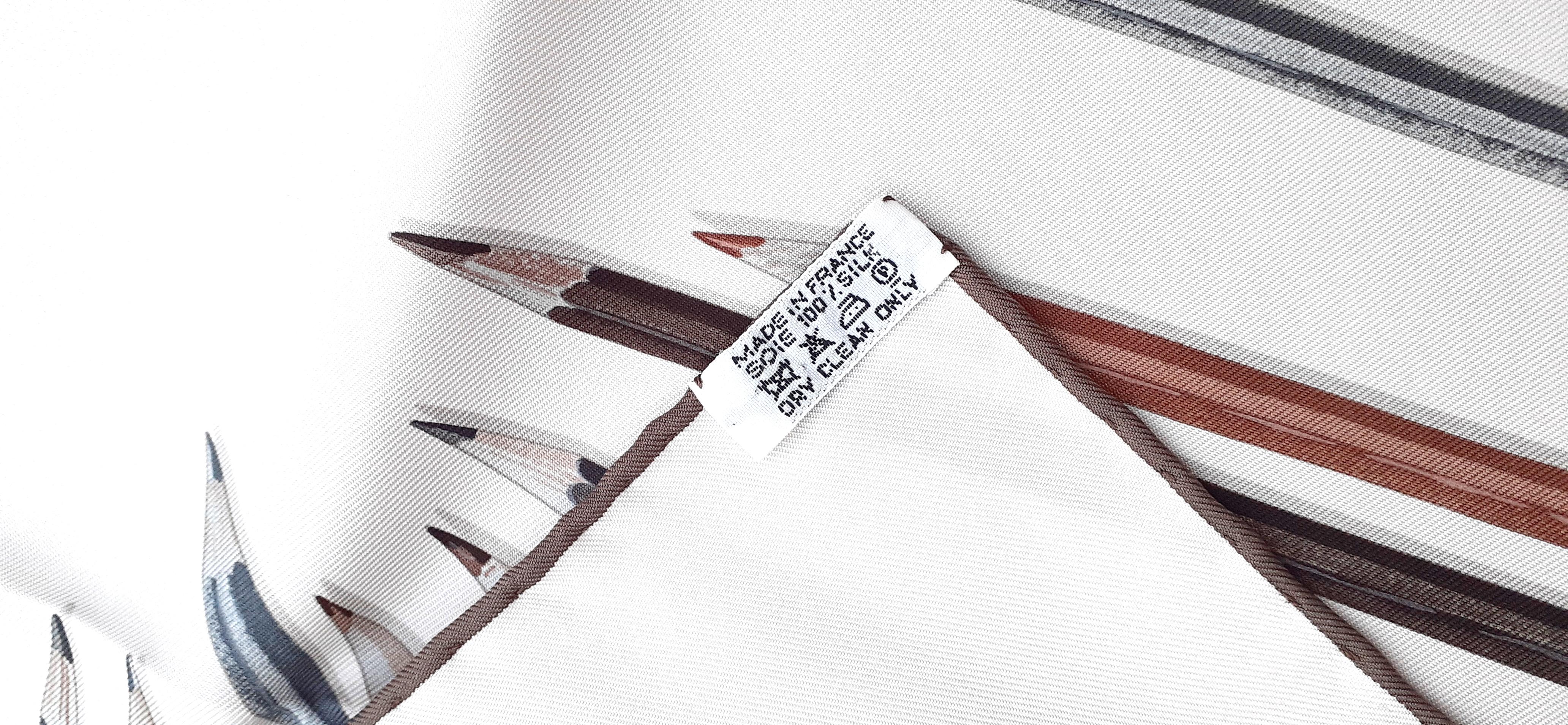 Hermès Silk Scarf A Vos Crayons ! Leigh P. Cooke White Etoupe 90 cm 6